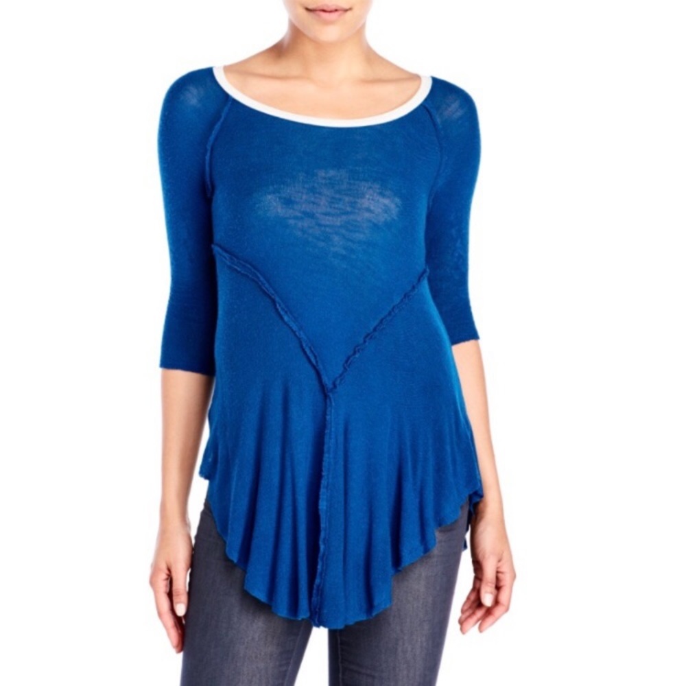 Free People Blue Long Sleeve Tunic Top Size M Boho Flowing Blouse